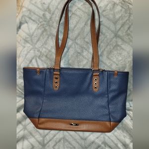 Chaps NWT handbag. Blue & Brown. Lots of deep pockets.